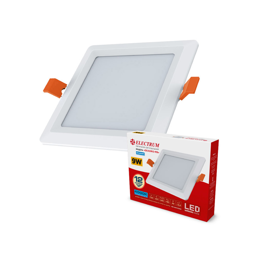 Світильник стельовий вбудований світлодіодний квадратний ELECTRUM QUADRO M 9Вт 4000К